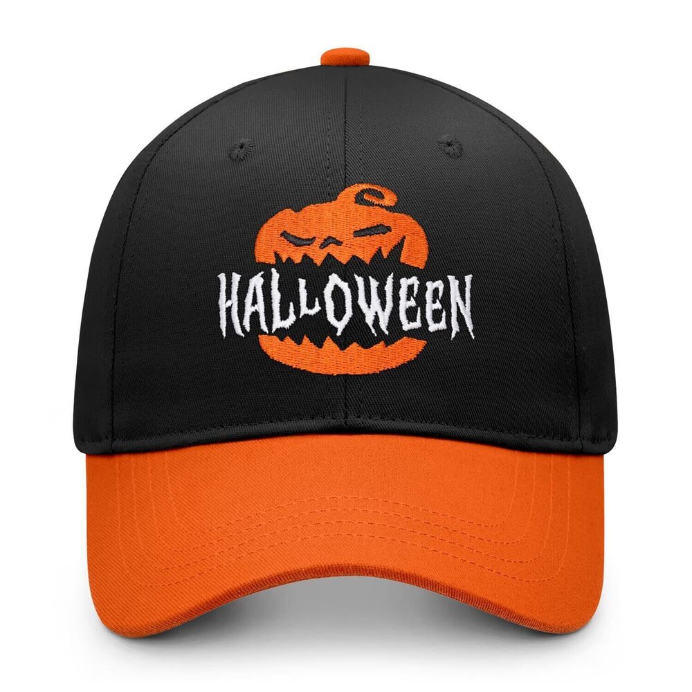 3072 Halloween Spooky Embroidered Hat - Black Cat Knife Grinning Pumpkin &